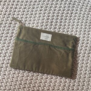Sezane Olive Green velvet Cosmetic Bag new